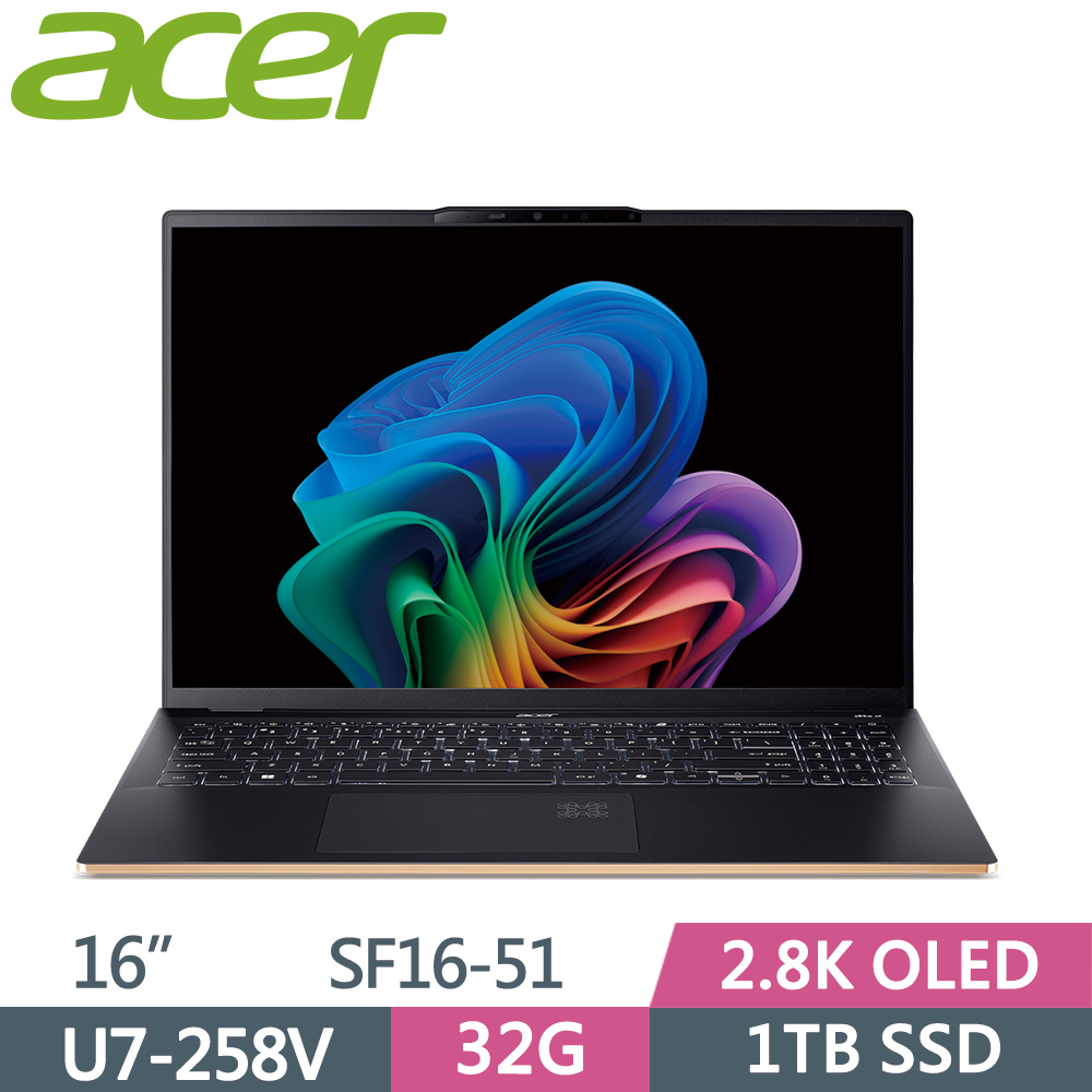 ACER Swift 16 AI SF16-51-75BA 黑(Ultra7 258V/32G/1TB SSD/OLED/W11/16)
