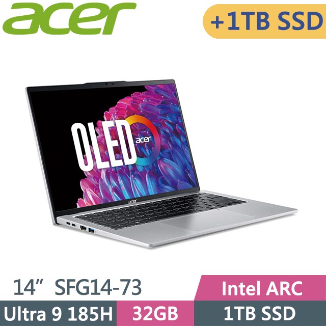 ACER Swift GO SFG14-73-9896 銀 (Ultra 9 185H/32G/1TB+1TB/Win11/14吋) 特仕筆電
