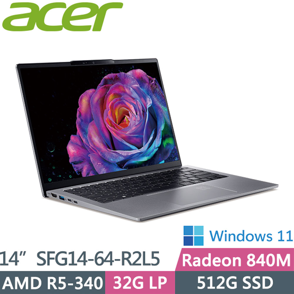ACER 宏碁 Swift Go SFG14-64-R2L5 銀色(R5-340/32G/512G/W11/2.8K/OLED)14吋AI效能筆電