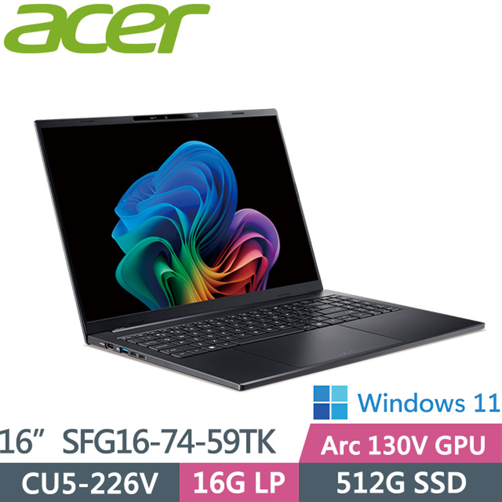 ACER 宏碁 Swift Go SFG16-74-59TK 黑色(CU5-226V/16G/512G/W11/WUXGA/OLED)16吋AI效能筆電