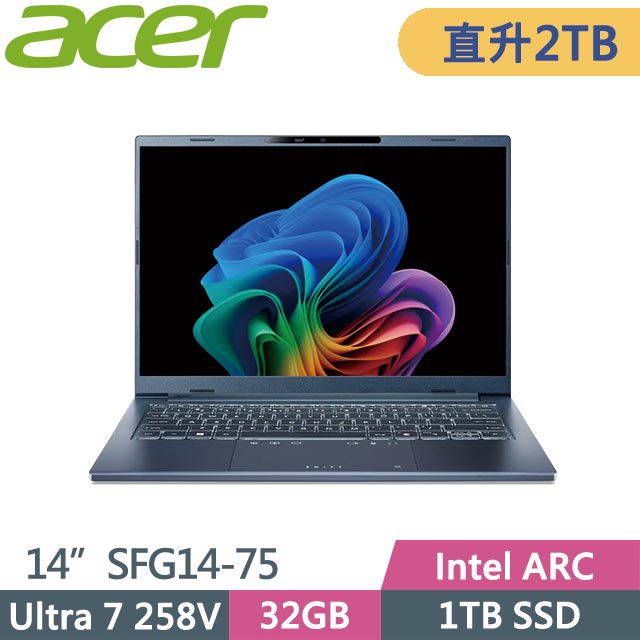 ACER 宏碁 Swift Go SFG14-75-76T1 (Ultra 7 258V/32GB/2TB/Win11/14吋) 特仕