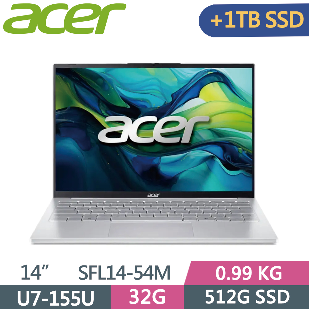 ACER 宏碁 Swift Lite 14 SFL14-54M-72JK 14吋 輕薄筆電 銀 (Ultra7 155U/32G/512G+1TB SSD/W11)特仕