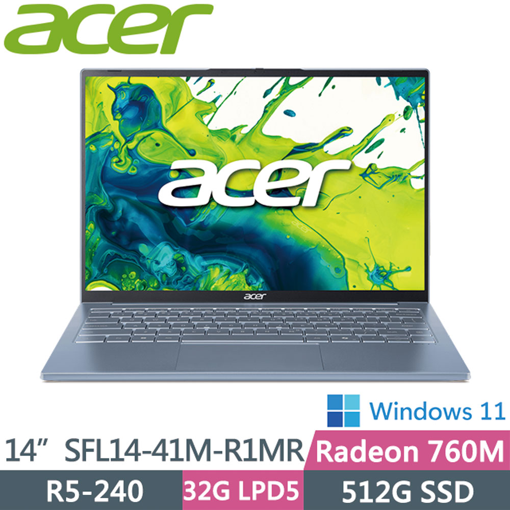 ACER 宏碁 Swift Lite SFL14-41M-R1MR 藍(R5-240/32G/512G/WIN11)14吋 AI文書輕薄筆電