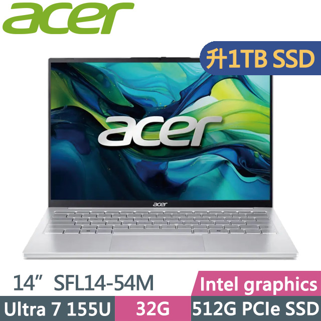 ACER 宏碁 Swift Lite SFL14-54M-72JK 銀(Ultra 7 155U/32G/512G+1TB SSD/14吋WUXGA/W11)特仕