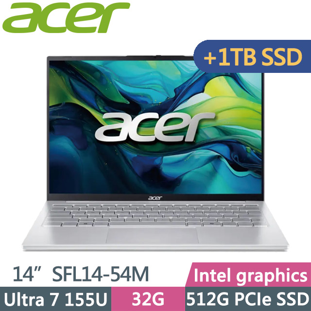 ACER 宏碁 Swift Lite SFL14-54M-72JK 銀(Ultra 7 155U/32G/512G+1TB SSD/14吋WUXGA/W11)特仕