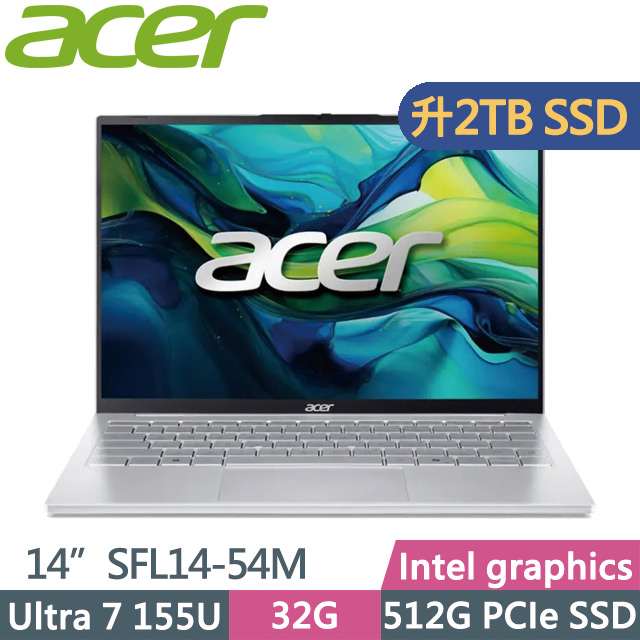 ACER 宏碁 Swift Lite SFL14-54M-72JK 銀(Ultra 7 155U/32G/512G+2TB SSD/14吋WUXGA/W11)特仕