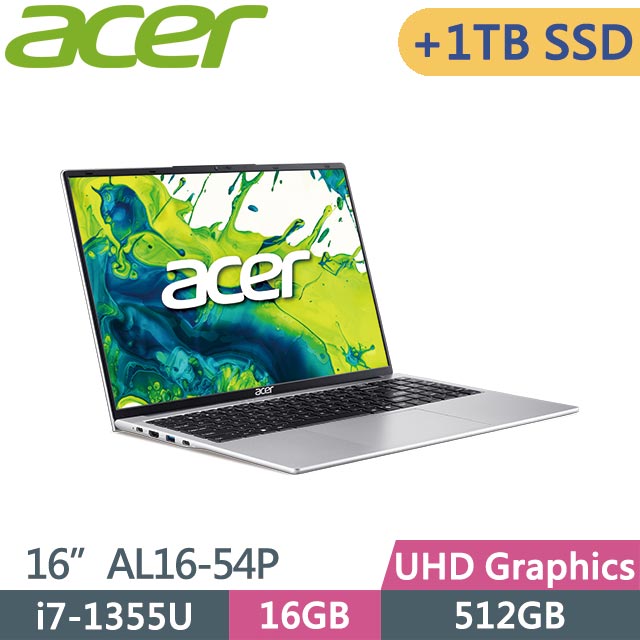 ACER 宏碁 Aspire Lite 16 AL16-54P-74YW (i7-1355U/16GB/512G+1TB/Win11/16吋) 特仕