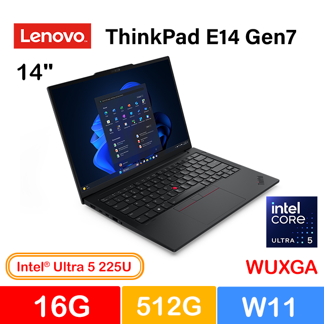 【Office2024組】Lenovo ThinkPad E14 G7 14吋商用AI筆電黑(Ultra 5 225U/16G/512G/W11/21SYS3Q600)