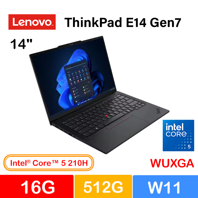 【Office2024組】Lenovo ThinkPad E14 Gen7 14吋 商用筆電黑(Core 5 210H/16G/512G/W11/21T9S02900)