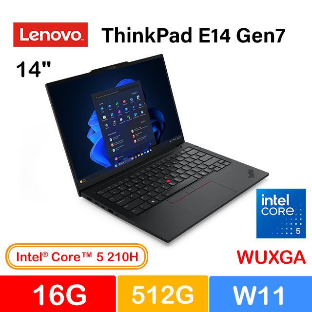 【M365組】Lenovo ThinkPad E14 Gen7 14吋 商用筆電黑(Core 5 210H/16G/512G/W11/21T9S01U00)