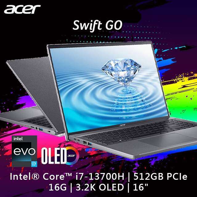 【Office 2021組】ACER Swift GO SFG16-71-71EZ 灰(i7-13700H/16G/512G PCIe/W11/3.2K OLED/16)