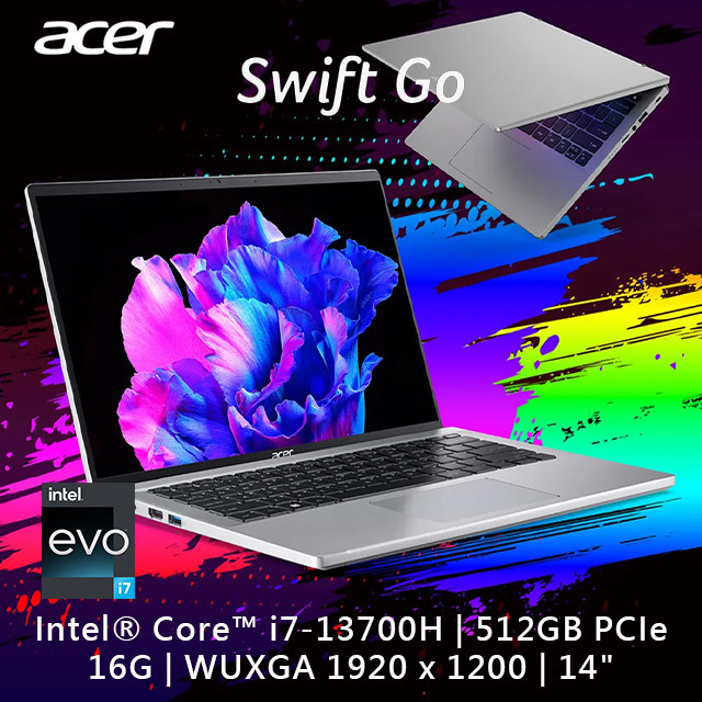 【網路攝影機組】ACER Swift GO SFG14-71T-70D9 銀(i7-13700H/16G/512G PCIe/W11/WUXGA/14)
