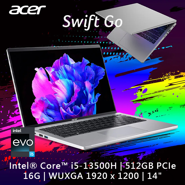ACER Swift GO SFG14-71T-55QB 銀(i5-13500H/16G/512G PCIe/W11/WUXGA IPS/14)
