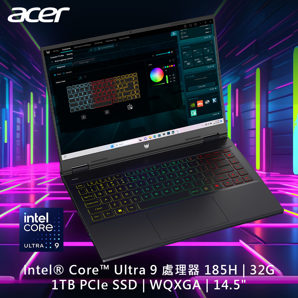 ACER Predator PHN14-51-980B黑(Ultra 9 185H/32G/RTX4070-8G/1TB SSD/W11/WQXGA/120Hz/14.5)