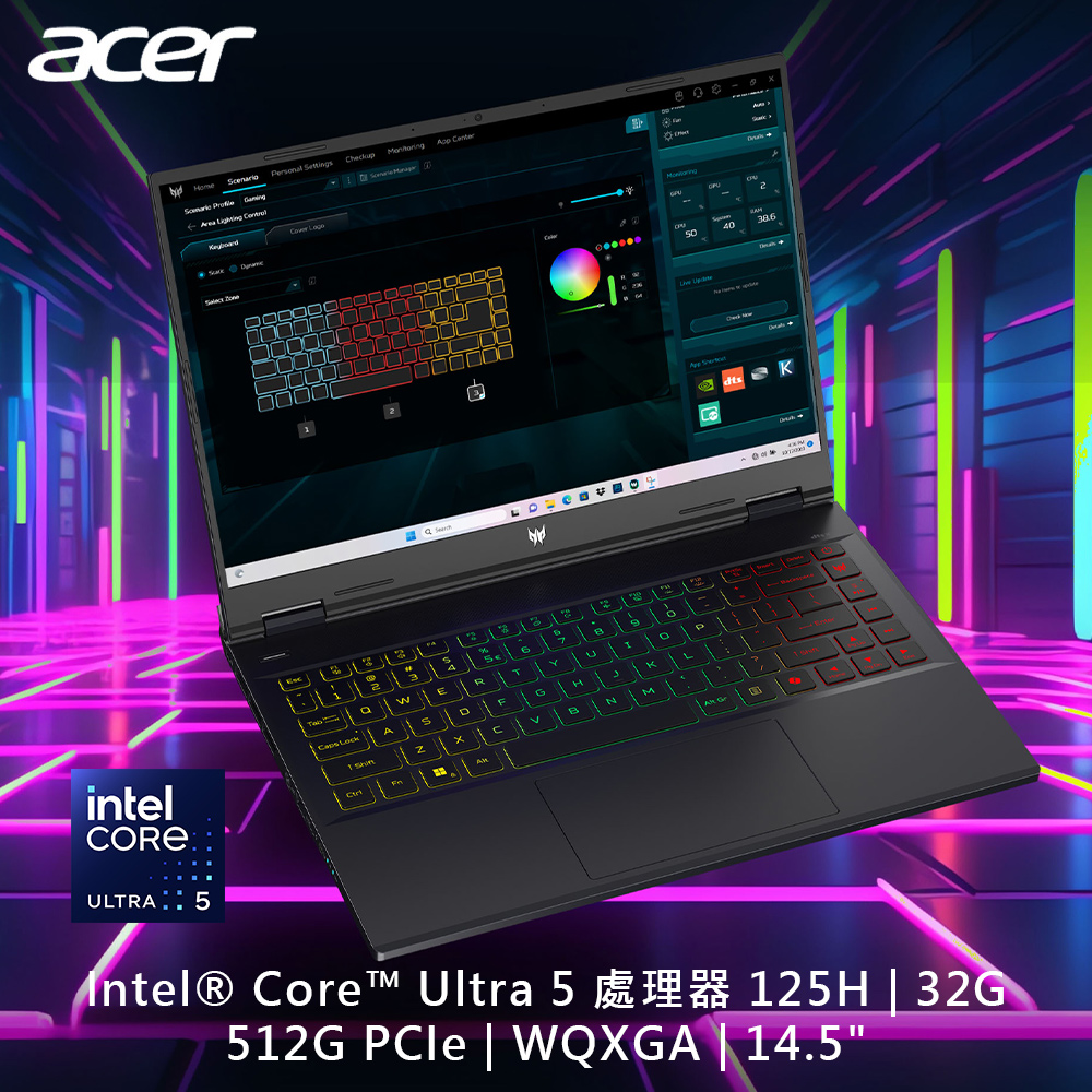 ACER Predator PHN14-51-58EM黑(Ultra 5 125H/32G/RTX4060-8G/512G PCIe/W11/WQXGA/120Hz/14.5)