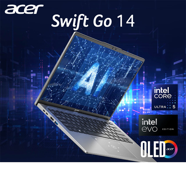【1TB行動硬碟組】ACER Swift GO 14吋AI筆電銀(Ultra 5 125H/16G/512G/OLED/SFG14-73-53HY)