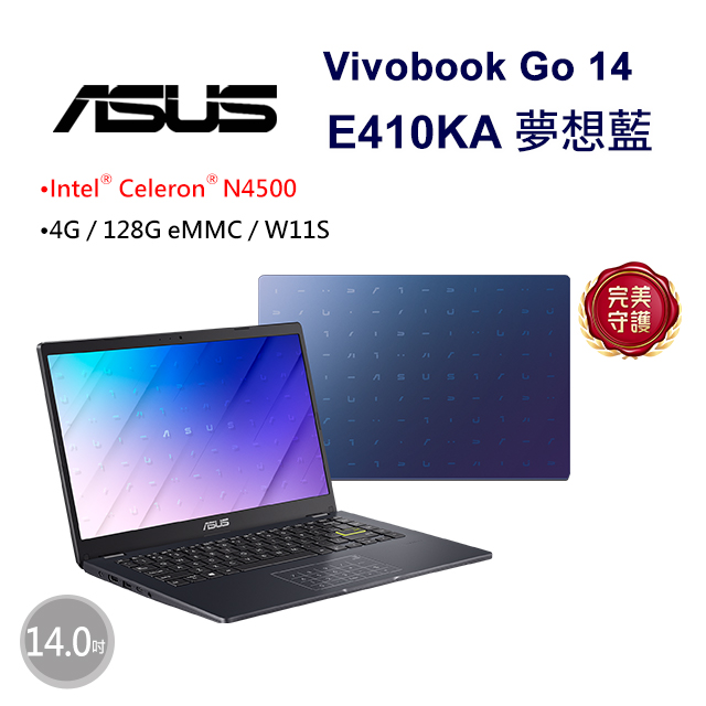 ASUS 華碩 【Office 2024】ASUS Vivobook Go 14 E410KA-0901BN4500 夢想藍(Celeron N4500/4G/128G eMMC/W11S)