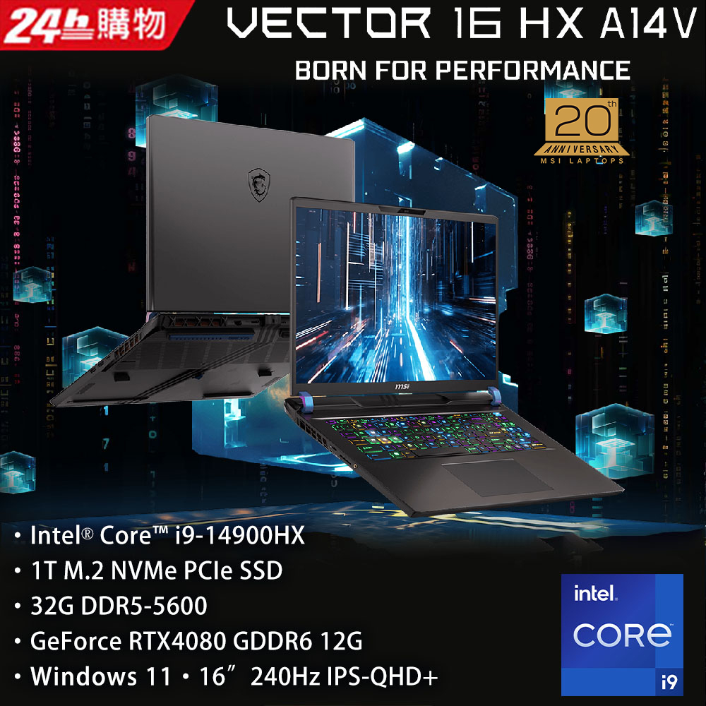 MSI微星 Vector 16 HX A14VHG-638TW(i9-14900HX/32G/RTX4080-12G/1T SSD/W11/QHD+/240Hz/16)
