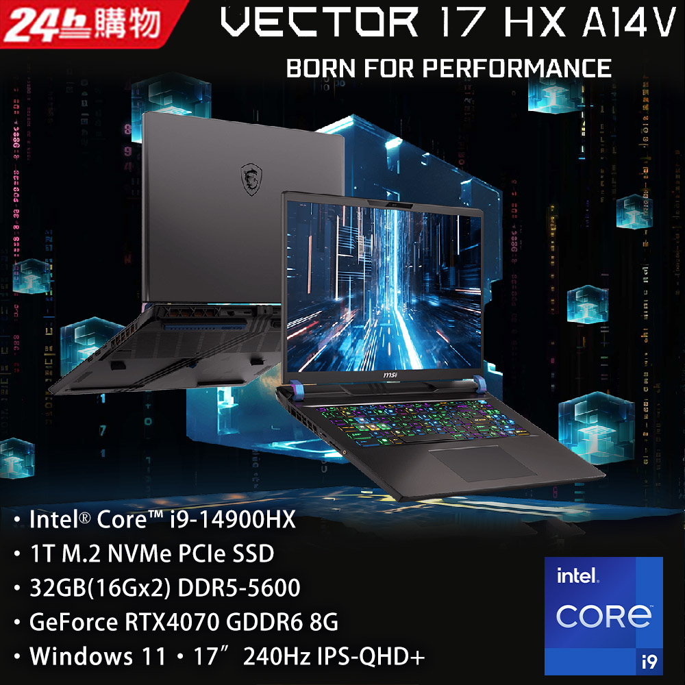 【M365組】MSI微星 Vector 17 HX A14VGG-208TW(i9-14900HX/32G/RTX4070-8G/1T SSD/W11/QHD+/240Hz/17)