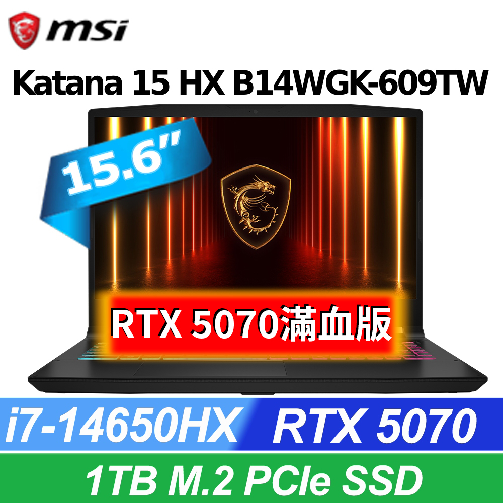 MSI 微星 Katana 15 HX 15.6吋 電競筆電黑色(i7-14650HX/16GB/1T/RTX5070-8G/WIN11/B14WGK-609TW)