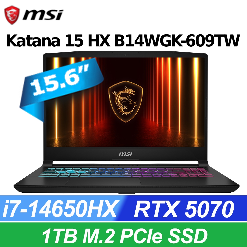 MSI 微星 Katana 15 HX 15.6吋 電競筆電黑色(i7-14650HX/16GB/1T/RTX5070-8G/WIN11/B14WGK-609TW)