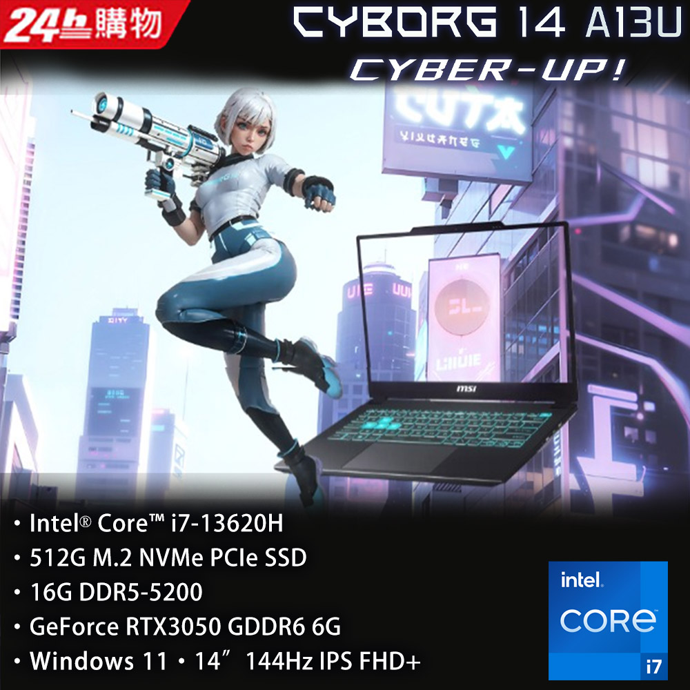 MSI微星 Cyborg 14 A13UDX-068TW(i7-13620H/16G/RTX3050-6G/512G SSD/W11/FHD+/144Hz/14)筆電