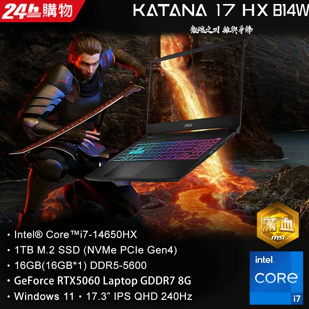 MSI 微星 Katana 17 HX 17.3吋 電競筆電黑色(i7-14650HX/16GB/1T/RTX5060-8G/WIN11/B14WFK-203TW)