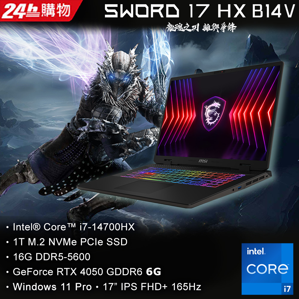 MSI微星 Sword 17 HX 17吋 電競筆電黑色(i7-14700HX/16GB/1TB/RTX4050-6G/WIN11P/B14VEKG-283TW)