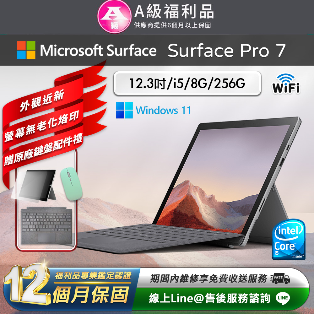 Microsoft 微軟 Surface Pro 7 12.3吋 (i5/8G/256G) WiFi版 平板電腦(贈原廠鍵盤配件禮)