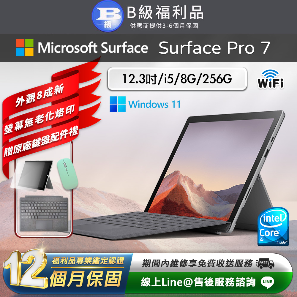 Microsoft 微軟 Surface Pro 7 12.3吋 (i5/8G/256G) WiFi版 平板電腦(贈原廠鍵盤配件禮)