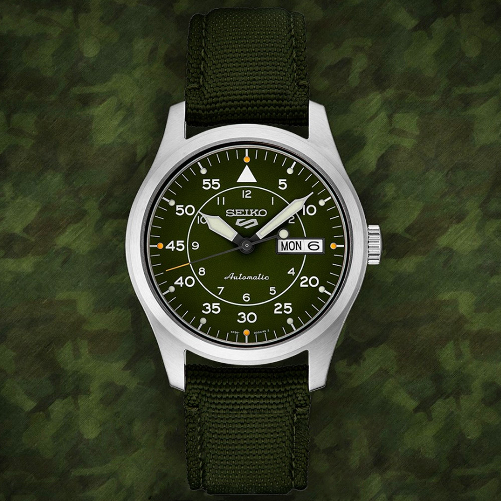 SEIKO 精工 5 Sports系列 軍裝風格 飛行機械腕錶 (SRPH29K1/4R36-10A0G)