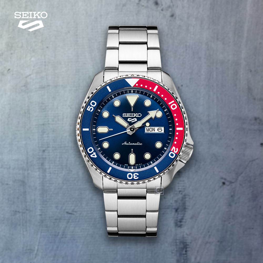SEIKO 精工 5 Sports 系列 可樂圈潮流機械錶(4R36-07G0R/SRPD53K1)-紅藍/42.5mm