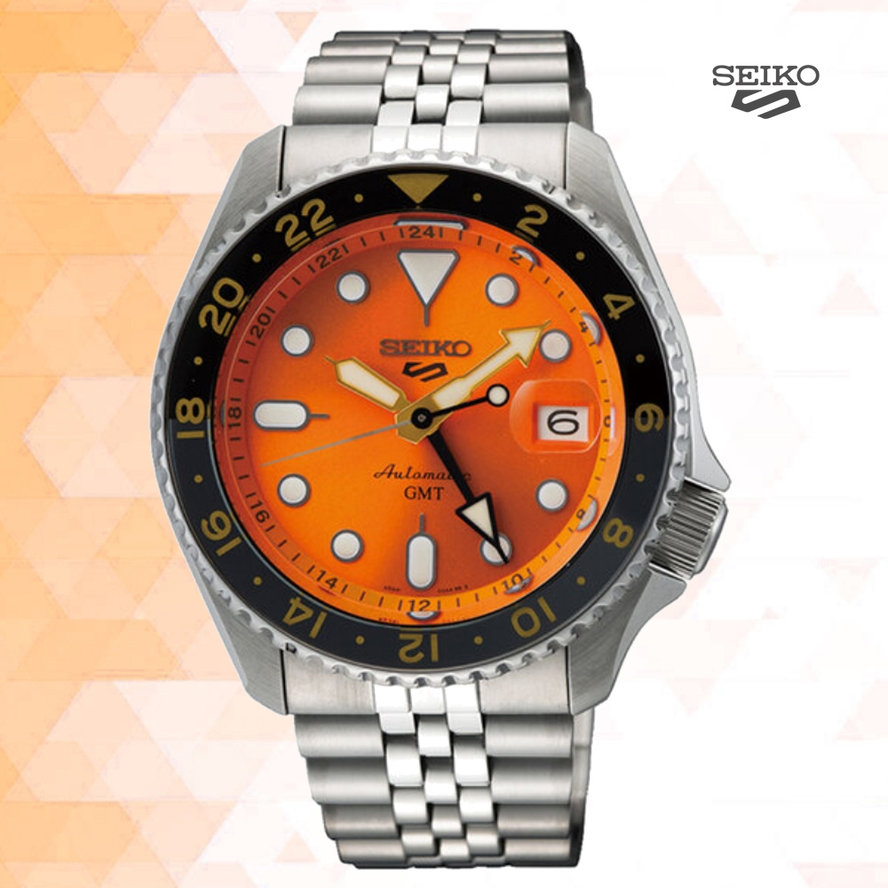 SEIKO精工 5 Sports 精工5號 GMT 兩地時間 機械錶-橘色(SSK005K1/4R34-00A0U)