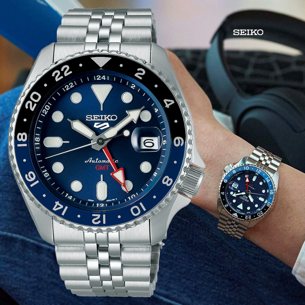 SEIKO精工 5 Sports 精工5號 GMT 兩地時間機械錶-藍黑42.5mm SSK003K1/4R34-00A0B