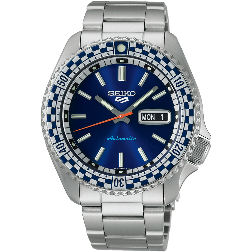 SEIKO 精工 5 Sports SKX 賽車方格旗復刻版機械錶/藍/42.5mm (4R36-15Z0B/SRPK65K1)