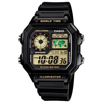 CASIO 全方位世界地理數位錶-黃色電子液晶面板