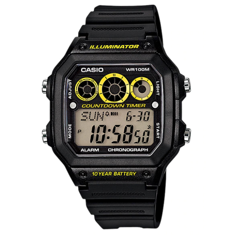 CASIO 10年電力數位腕錶 AE-1300WH-1A