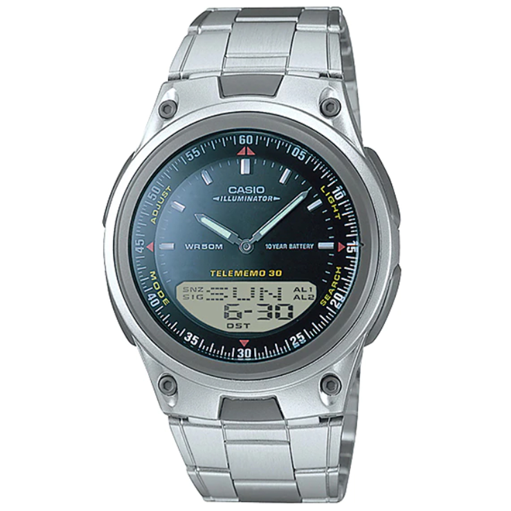 CASIO LED碼錶計時不銹鋼帶雙顯錶(黑)