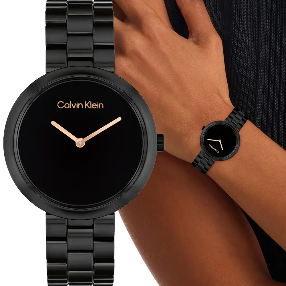 Calvin Klein CK Pure 簡約雙針陶瓷女錶-34mm(25100075)