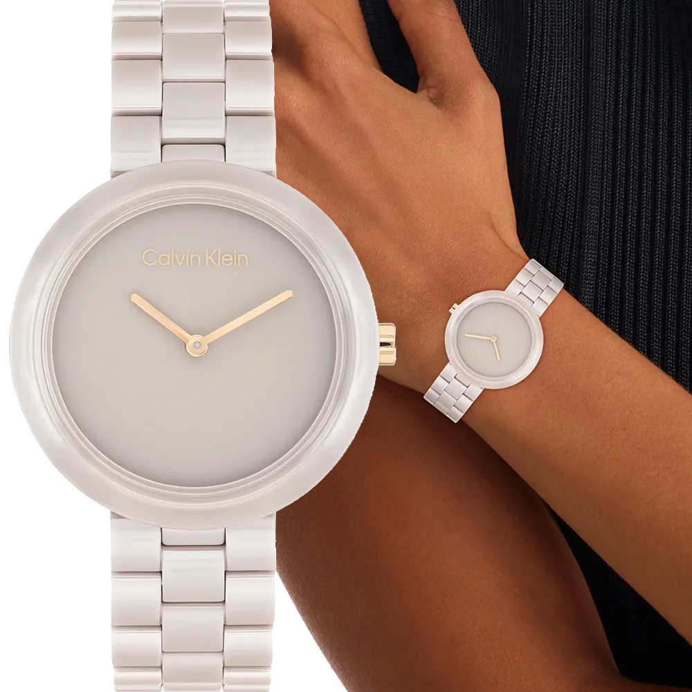 Calvin Klein CK Pure 簡約雙針陶瓷女錶-34mm(25100073)