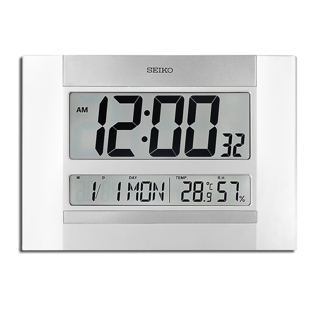 SEIKO 精工 / 大字幕 日期 溫溼度顯示 座鐘 掛鐘 電子鐘 - 銀白色 #QHL088W