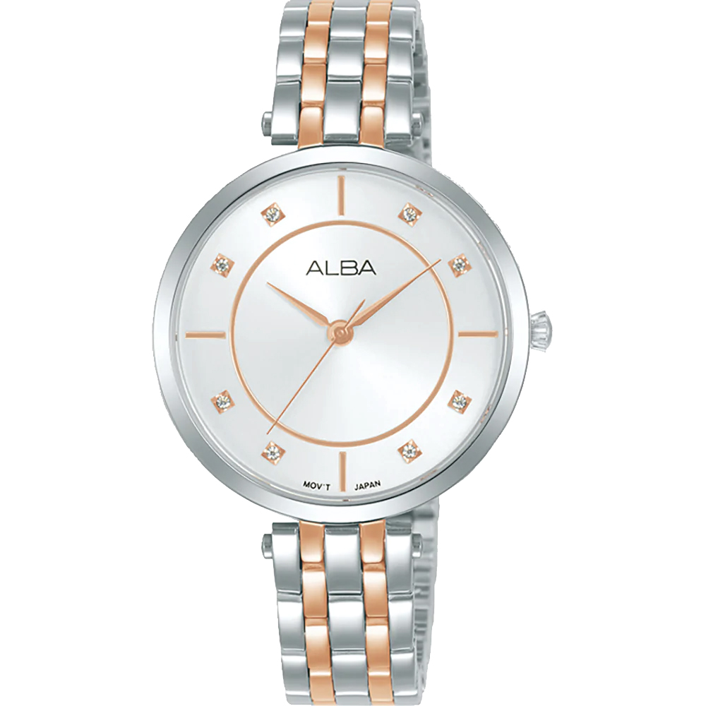 ALBA 雅柏 簡約晶鑽女錶-玫瑰金x銀/32mm(ARX078X1/Y121-X160KS)