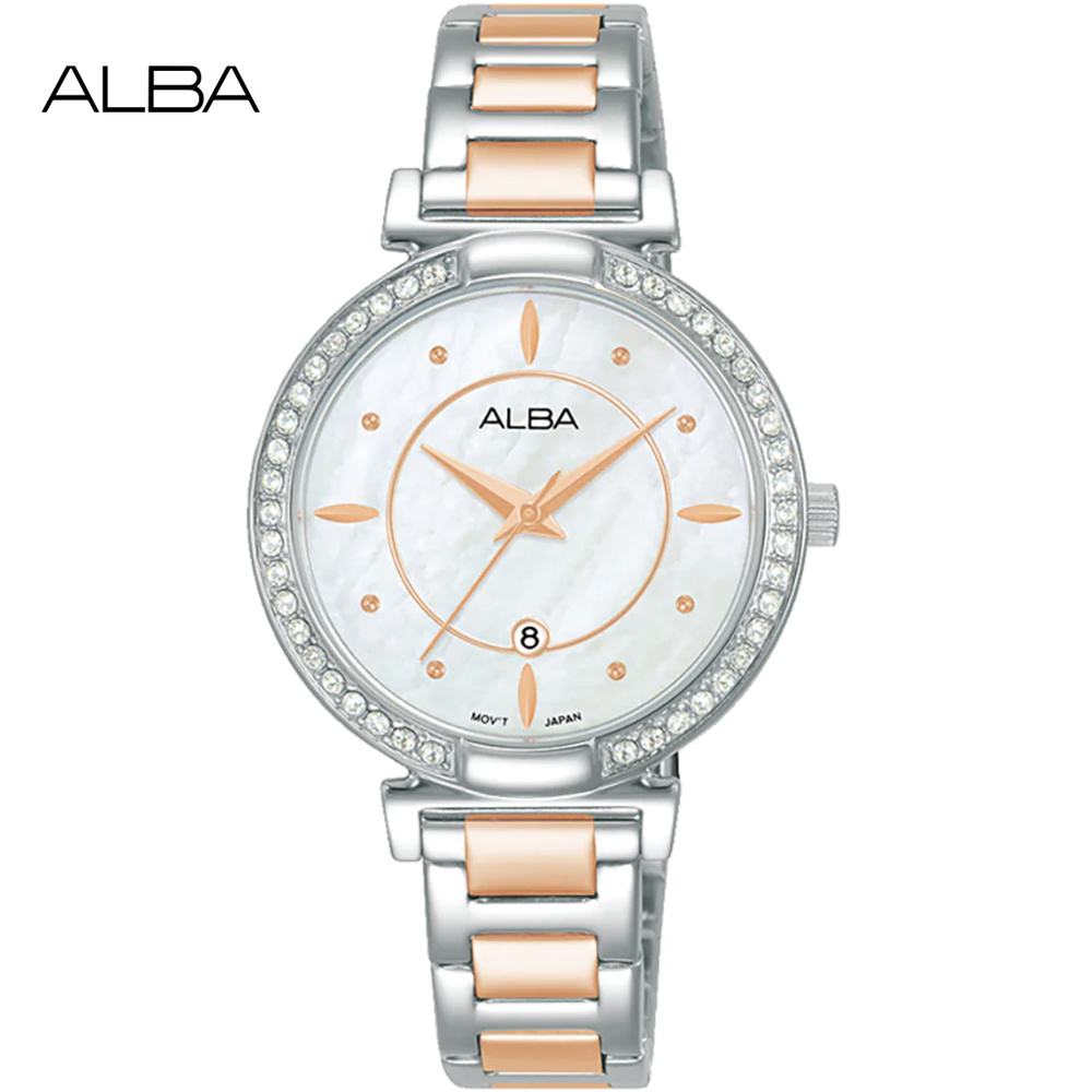 ALBA 雅柏 典雅珍珠貝晶鑽腕錶/銀X玫瑰金/31mm (VJ22-X389KS/AH7BE9X1)