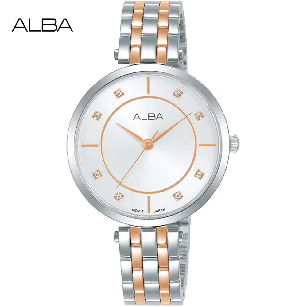 ALBA 雅柏 簡約時尚晶鑽腕錶/銀X玫瑰金/32mm (Y121-X160KS/ARX078X1)