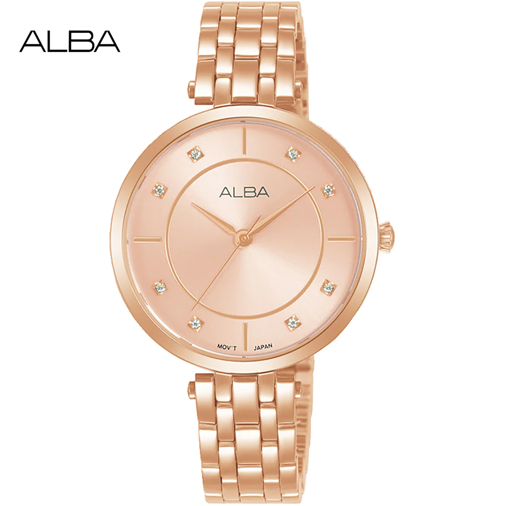 ALBA 雅柏 簡約時尚晶鑽腕錶/玫瑰金/32mm (Y121-X160P/ARX074X1)
