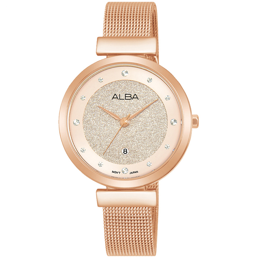 ALBA 雅柏 時尚米蘭帶大三針晶鑽女錶-32mm(AH7CA0X1/VJ22-X403P)