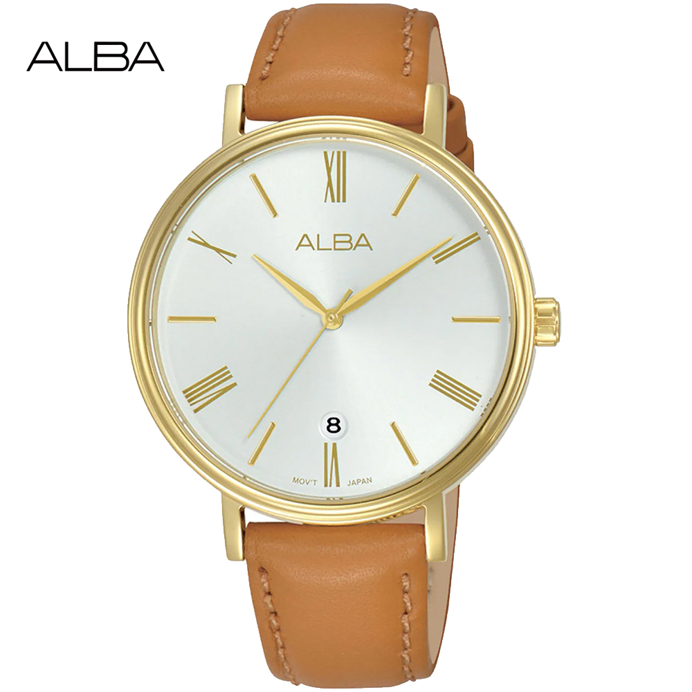ALBA 雅柏 簡約時尚羅馬氣質腕錶/銀X咖啡/36mm (VJ32-X342J/AG8N90X1)