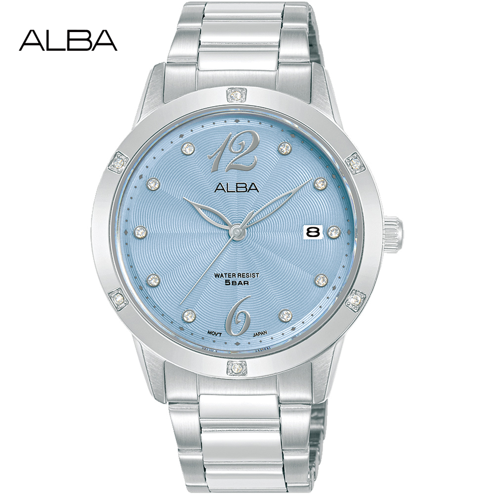 ALBA 雅柏 典雅晶鑽時尚腕錶/淺藍X銀/36mm (VJ32-X337B/AG8N13X)