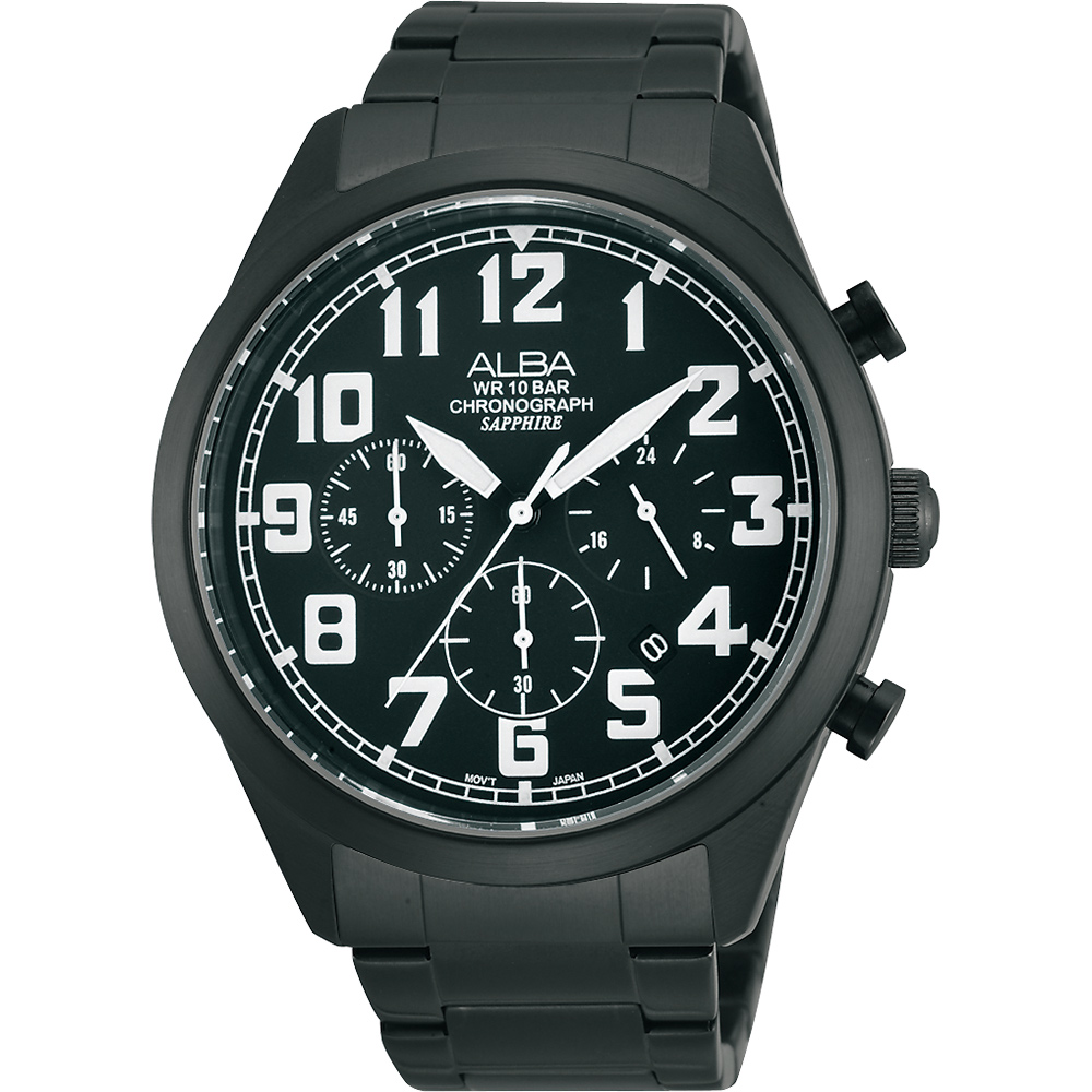 ALBA 街頭玩酷時尚三眼計時腕錶-IP黑/44mm VD53-X170SD(AT3591X1)