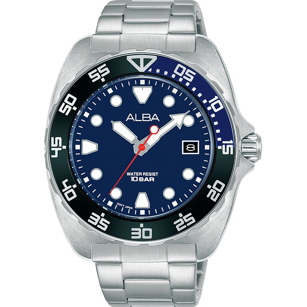 ALBA雅柏 Noir 藍色錶盤夜光手錶-限量藍造型水鬼鋼帶錶44.7mm(AS9M91X1/VJ42-X317B)